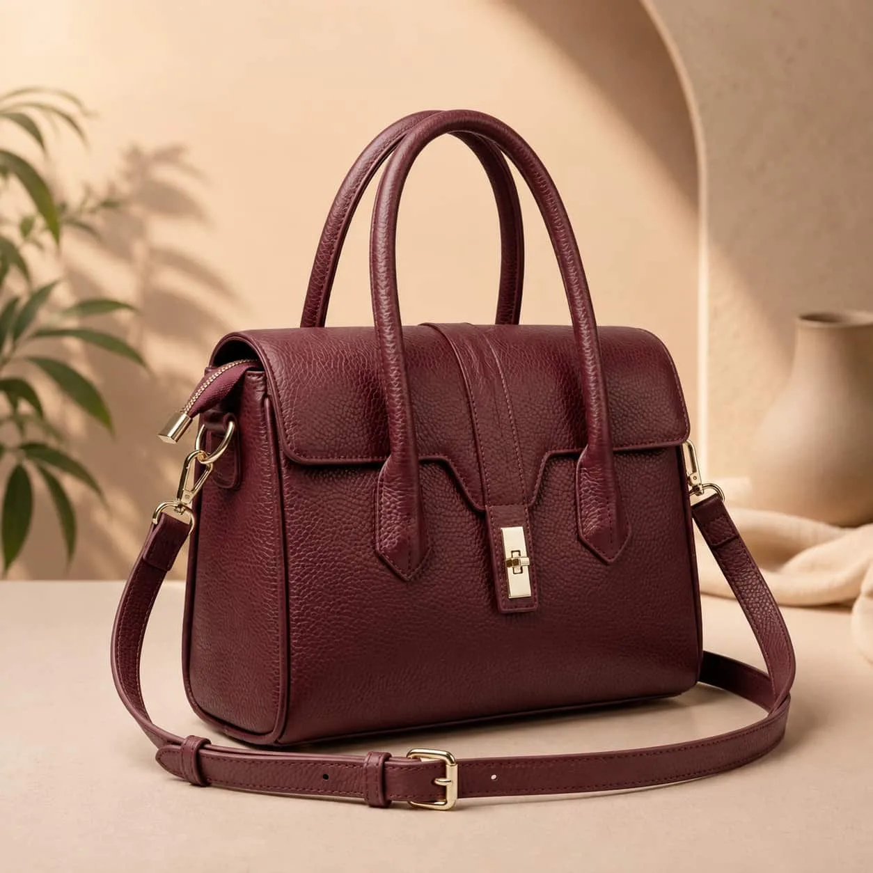 Premium Cow Leather Ladies Bag - Red Wine Edition