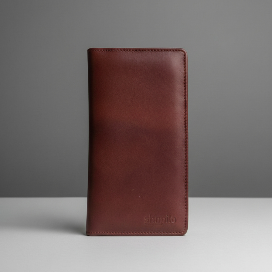 Genuine Leather Long Wallet - Red Brown Edition