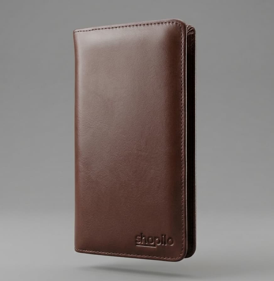 Double Gadget Genuine Leather Long Wallet - Chocolate